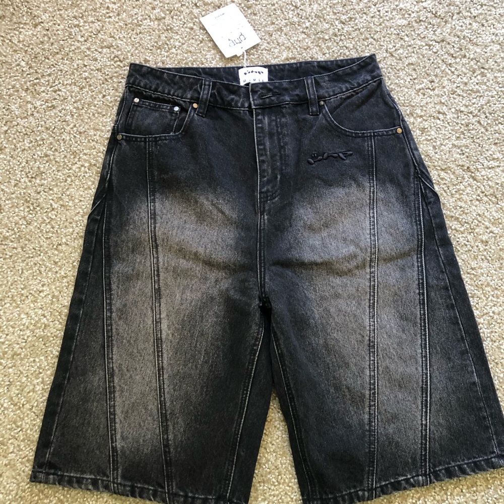 Black Washed Denim Long Jorts Size Small